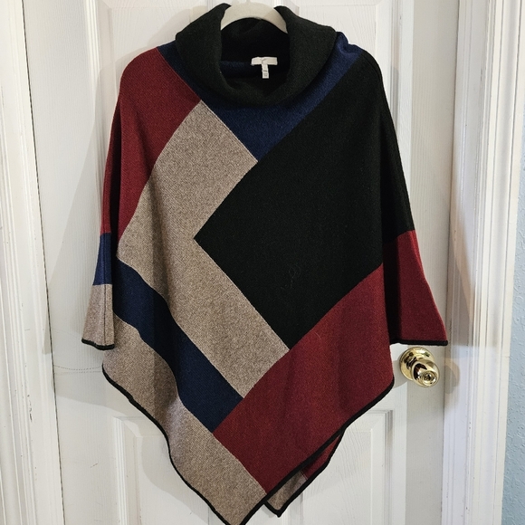Joie Loysse Turtleneck Poncho Caviar-Multicolor Size Large Retail $428 Wool Yak - Picture 1 of 7